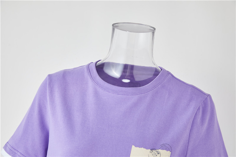 Kaus Kustom Kaus Berat Kelim Melengkung Leher O Wanita Lembut Ungu Katun Organik (2)