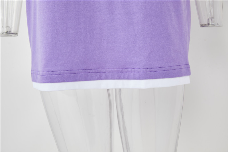 Kaos custom katun organik ungu awéwé lemes o beuheung melengkung hem beurat t-shirt (5)