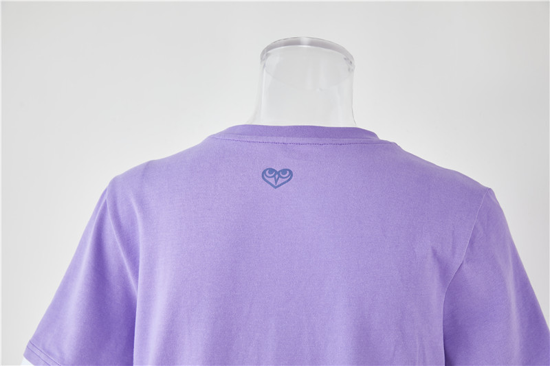 Camiseta personalizada de algodón orgánico morado suave para mulleres con pescozo redondo Camiseta pesada con dobladillo curvo (7)