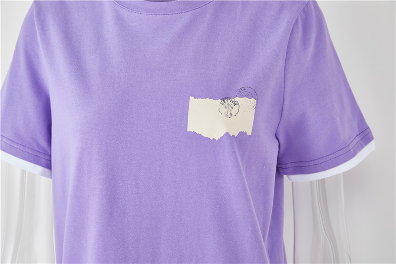 Custom T-shirt organic  cotton purple soft women o neck Curved hem heavy t-shirt (3)