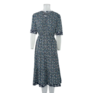 Printed Ladies Casual Loose Midi Dress Elegant Short